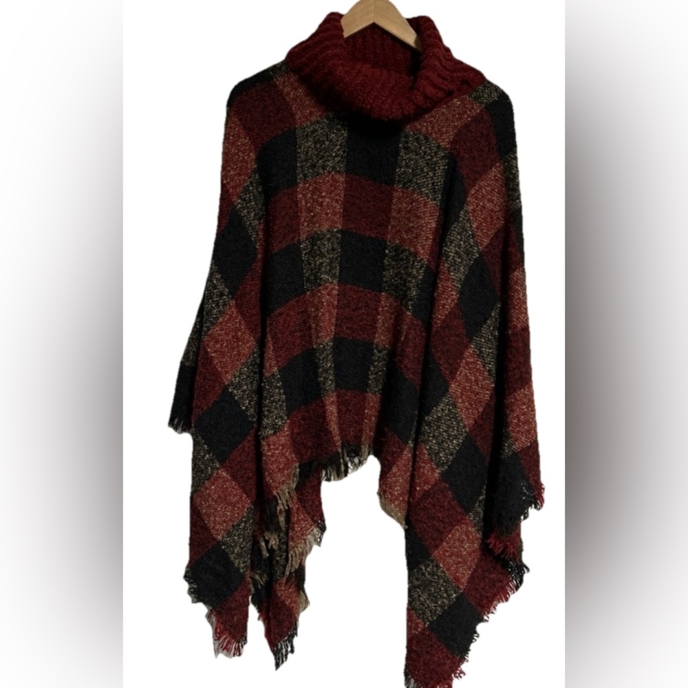 NWT-Simonetta Women’s‎ One Size Color Block Cape Cowl Neck Fringed Autumn Cozy